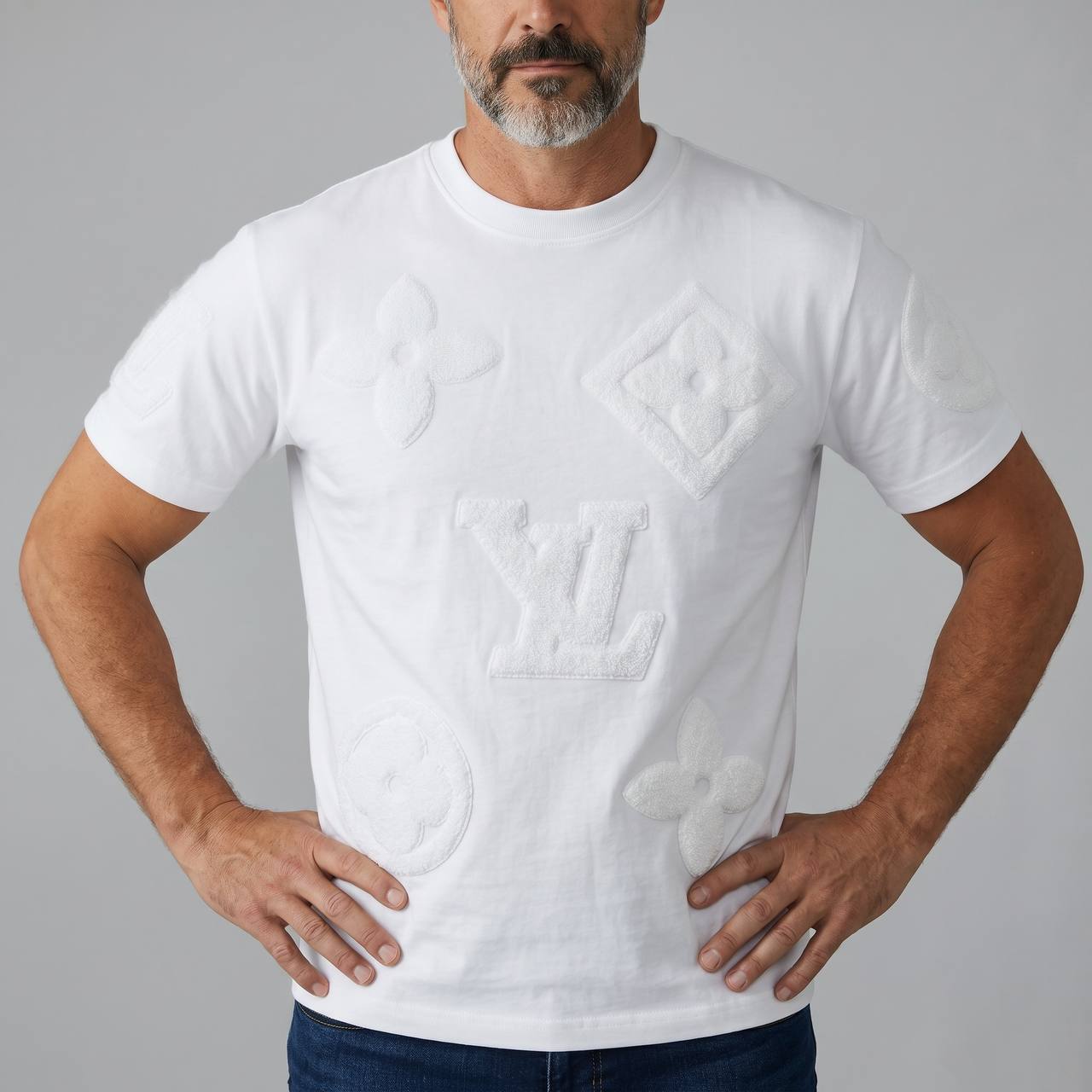 Louis Vuitton Monogram Embossed Premium T-Shirt – White Edition 🤍✨