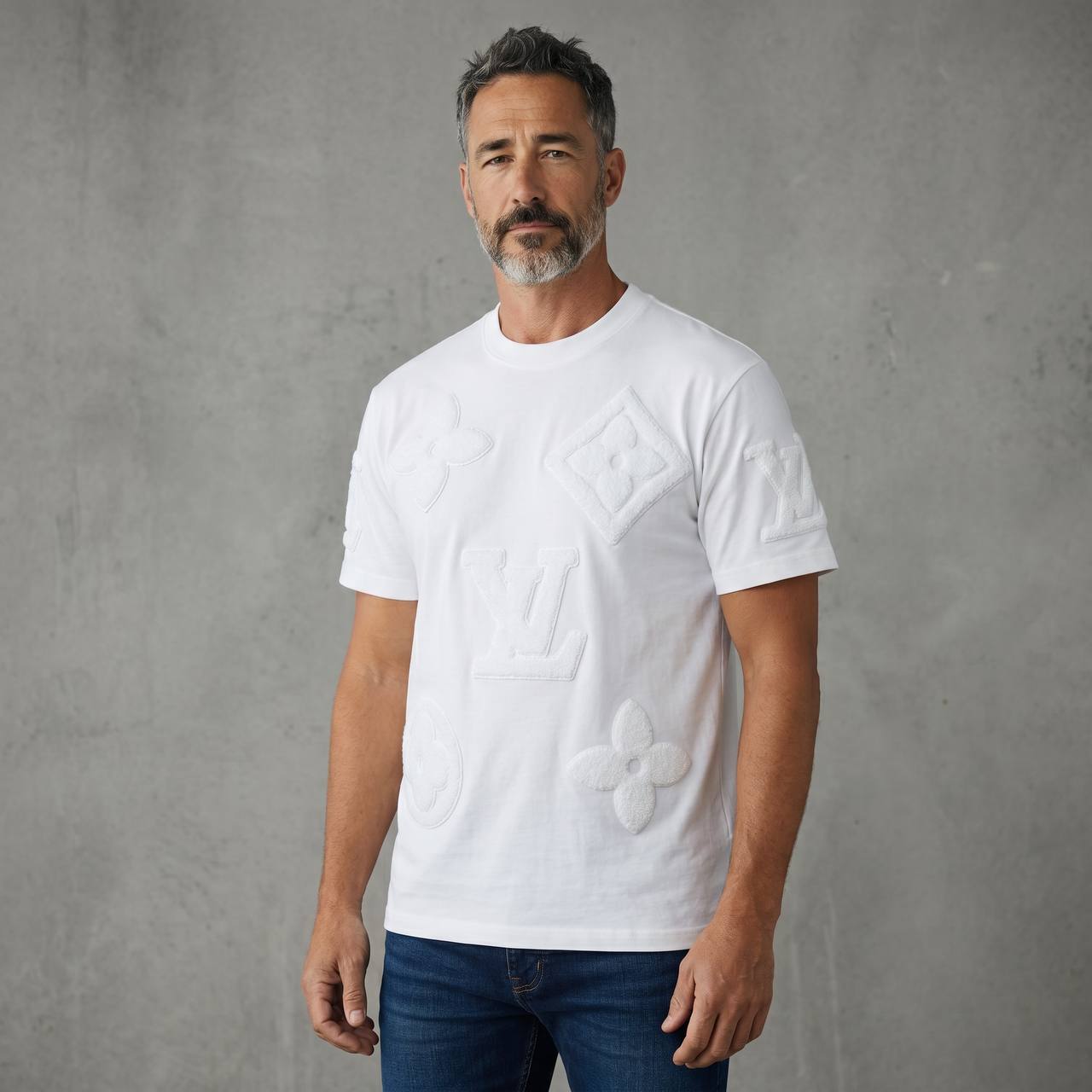 Louis Vuitton Monogram Embossed Premium T-Shirt – White Edition 🤍✨