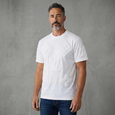 Louis Vuitton Monogram Embossed Premium T-Shirt – White Edition 🤍✨