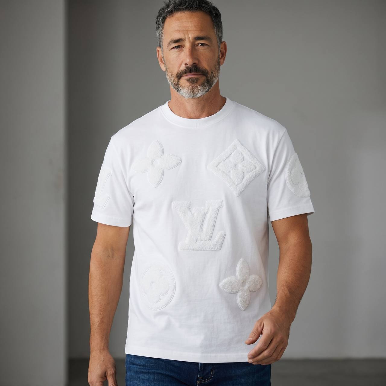 Louis Vuitton Monogram Embossed Premium T-Shirt – White Edition 🤍✨