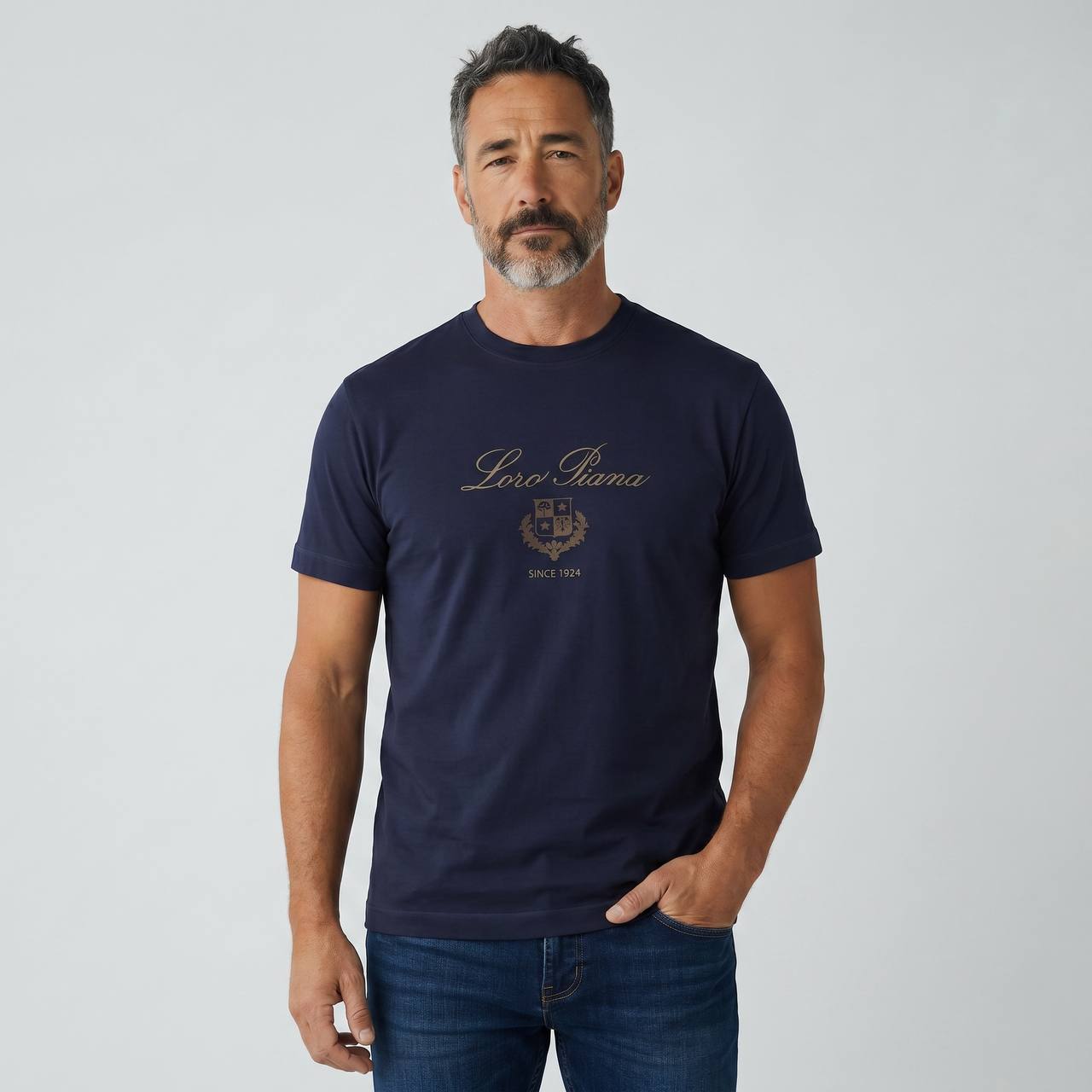 Loro Piana Heritage Signature Cotton T-Shirt – Navy Blue ✨