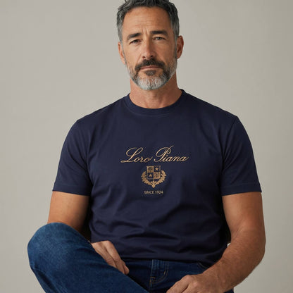 Loro Piana Heritage Signature Cotton T-Shirt – Navy Blue ✨