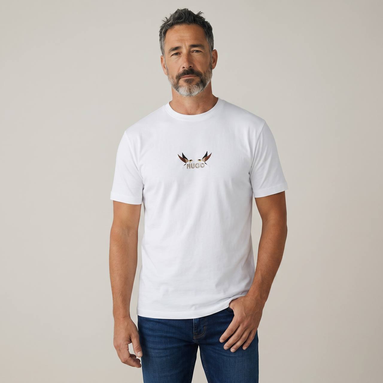 Hugo Eagle Logo Premium T-Shirt – White Edition 🦅🤍
