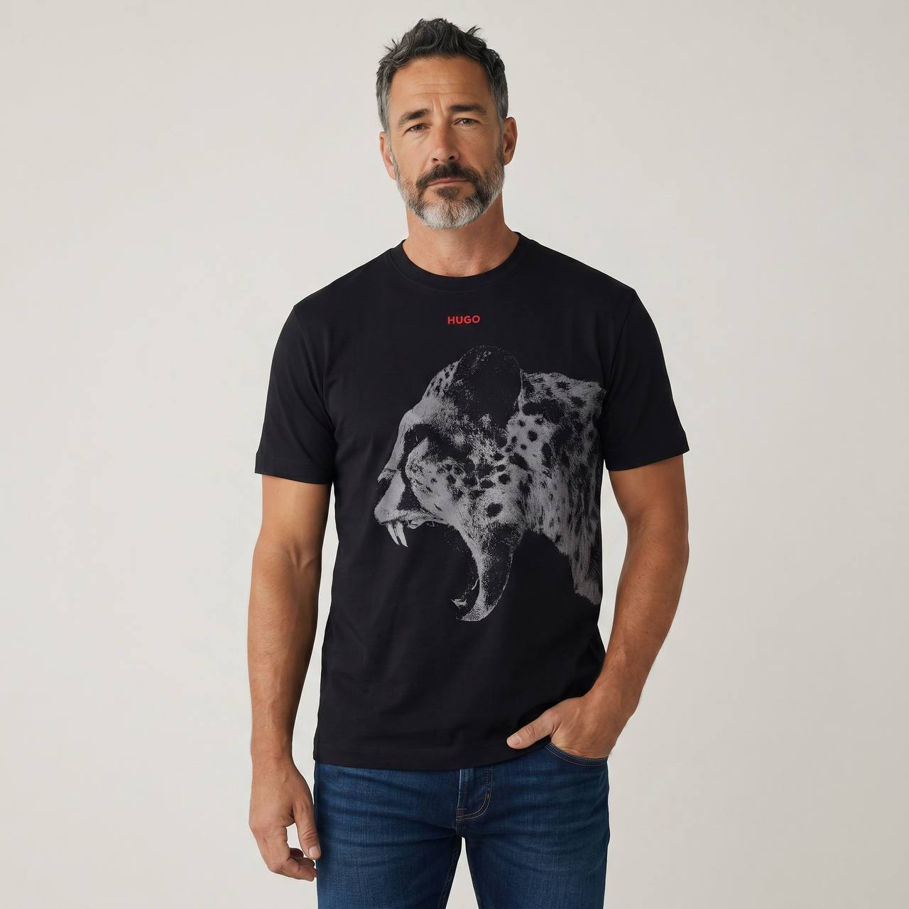 Hugo Roaring Panther Graphic T-Shirt – Black Edition 🐆🖤
