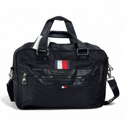 Tommy Hilfiger Business Travel Bag – Black Leather Edition 🖤 | Elegant Work & Travel Companion