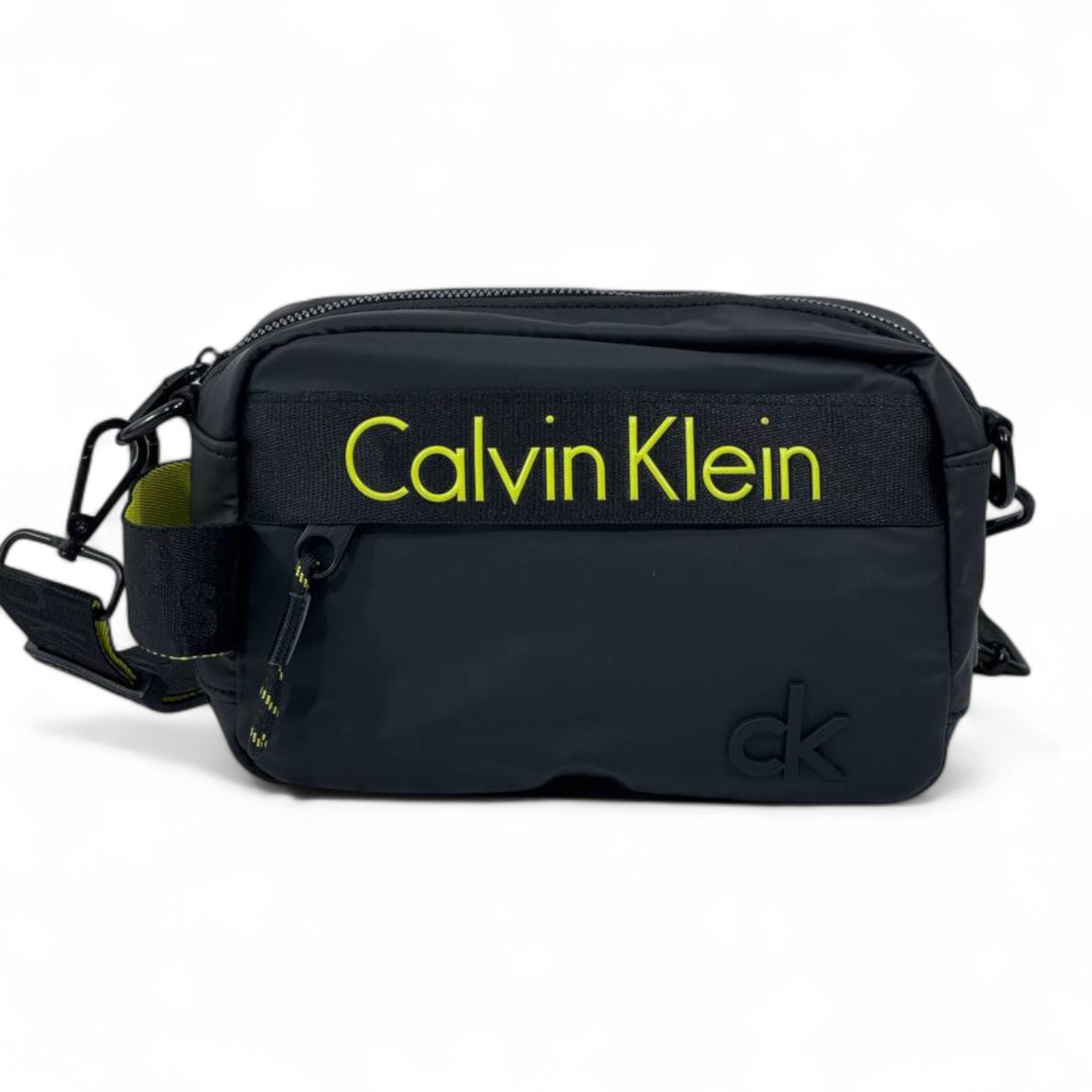 Calvin Klein Bold Crossbody Bag – Black & Neon Accent ⚡ | Modern Street Style Essential
