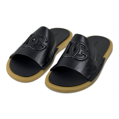 Dolce & Gabbana Signature Leather Slides – Black & Caramel Edition 🖤 | Luxury Summer Essential