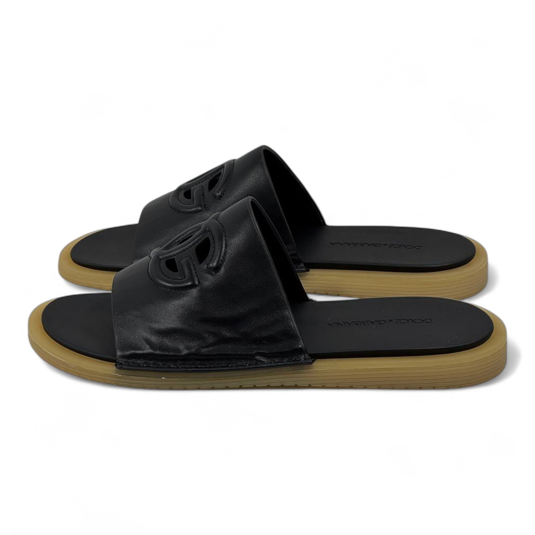 Dolce & Gabbana Signature Leather Slides – Black & Caramel Edition 🖤 | Luxury Summer Essential