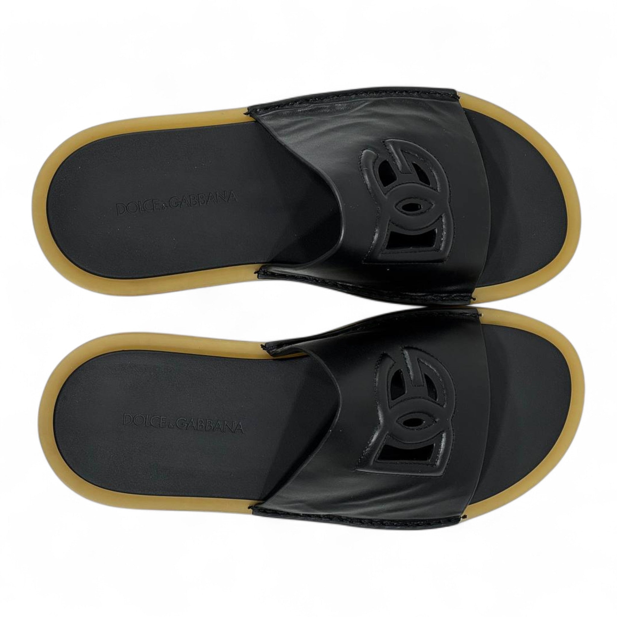 Dolce & Gabbana Signature Leather Slides – Black & Caramel Edition 🖤 | Luxury Summer Essential