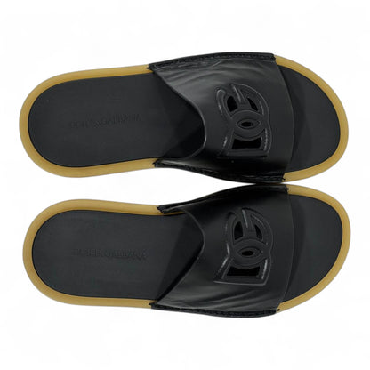 Dolce & Gabbana Signature Leather Slides – Black & Caramel Edition 🖤 | Luxury Summer Essential