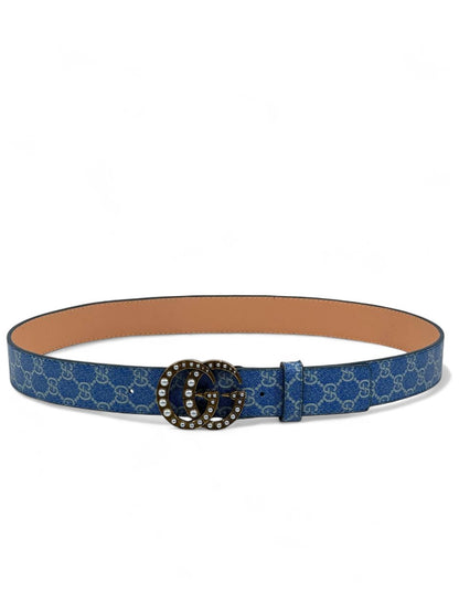 Gucci GG Pearl Denim Belt 💎 (115 cm) | Blue Monogram Luxury Edition