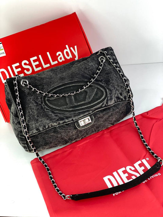 Diesel Classic Denim Flap Bag with Chain Straps