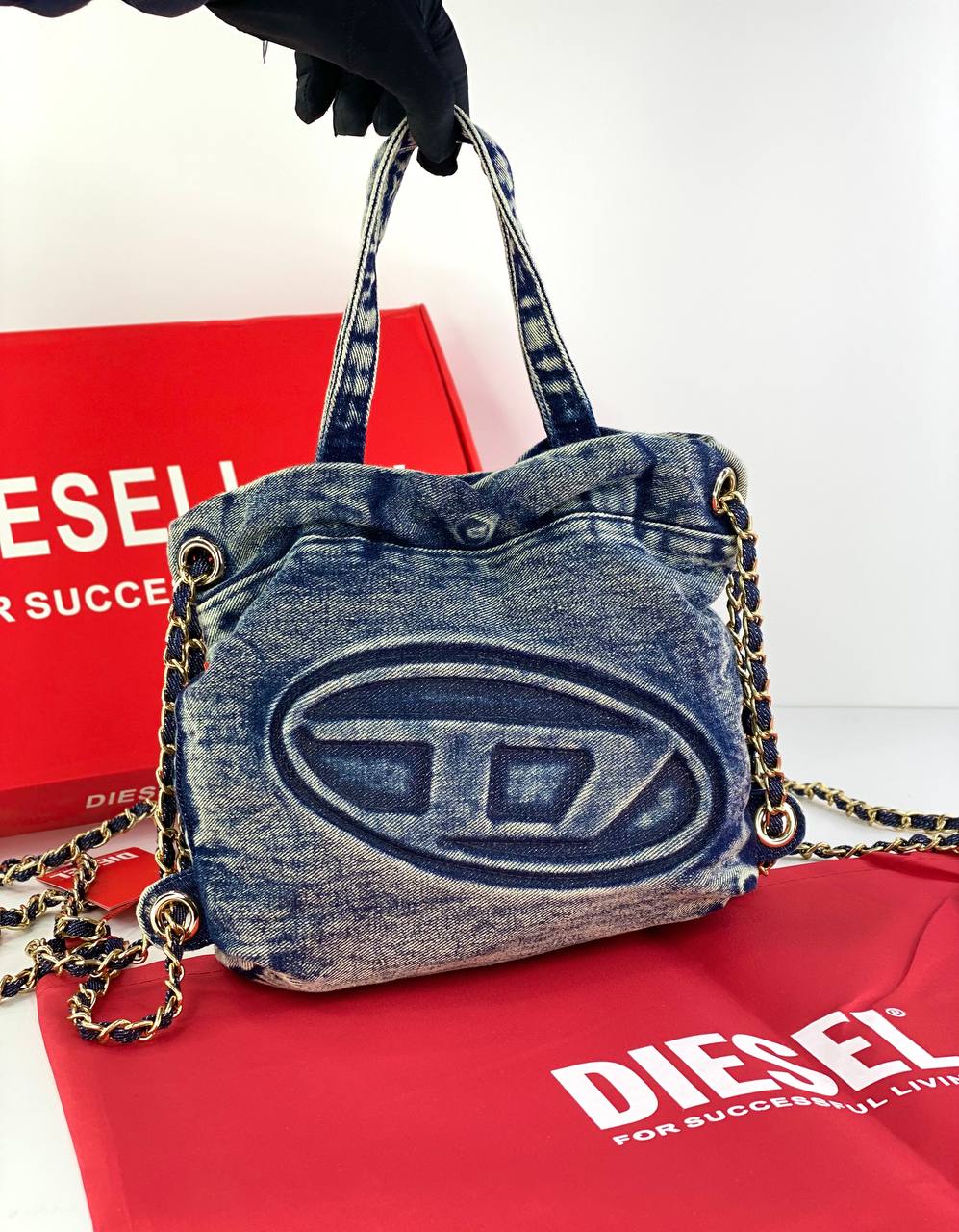 Diesel Vintage-Inspired Denim Handbag with Chain Straps