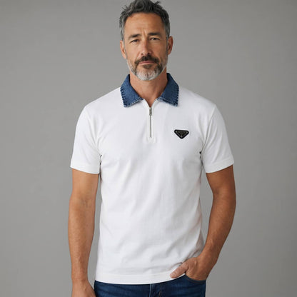 Prada Milano Denim Collar Zip Polo 🤍👖