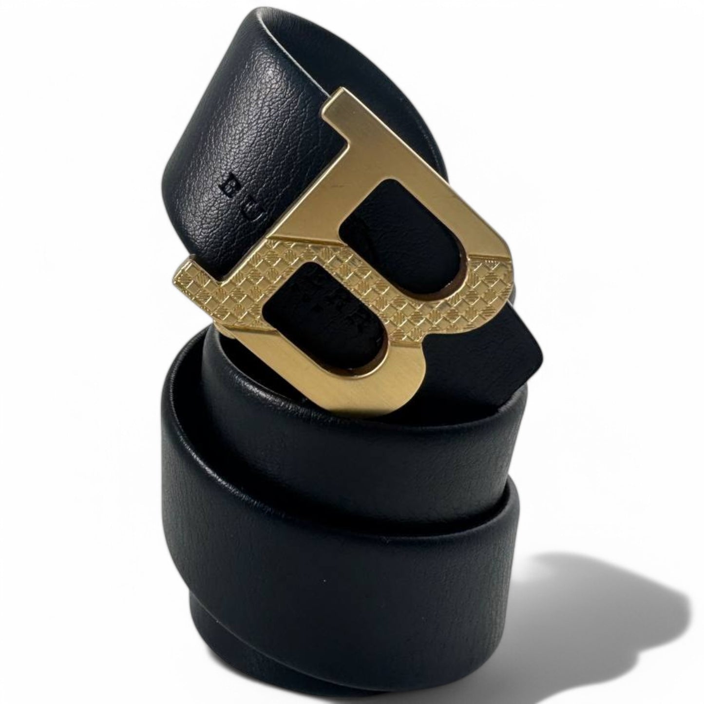 Burberry Black Leather Belt with Gold Logo Buckle