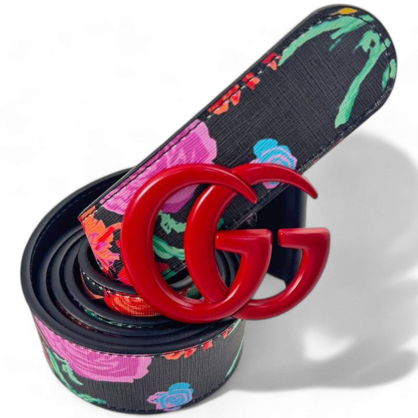 Gucci Floral Print Belt with Red GG Buckle