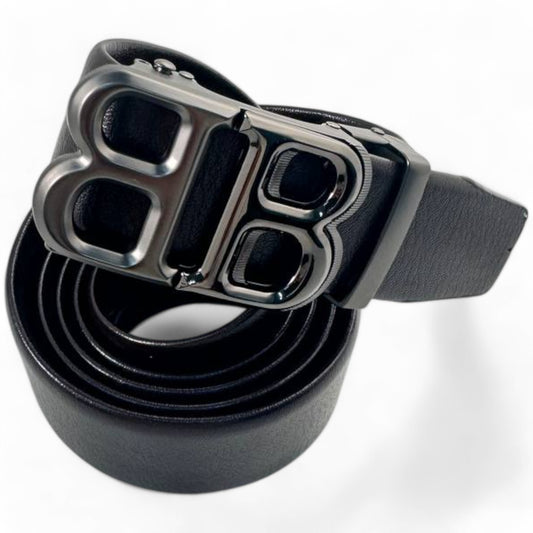 Balenciaga Black Leather Belt with Gunmetal "BB" Buckle