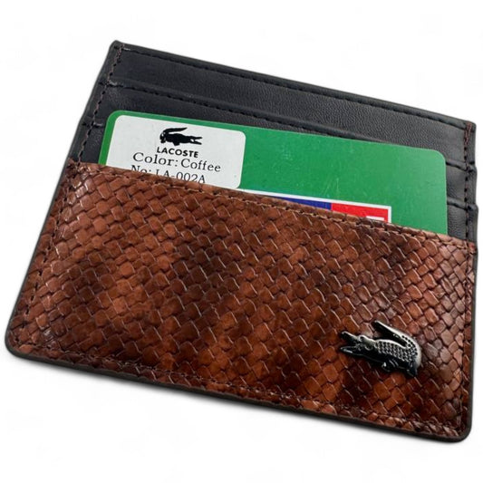 Lacoste Coffee Brown Textured Leather Card Holder