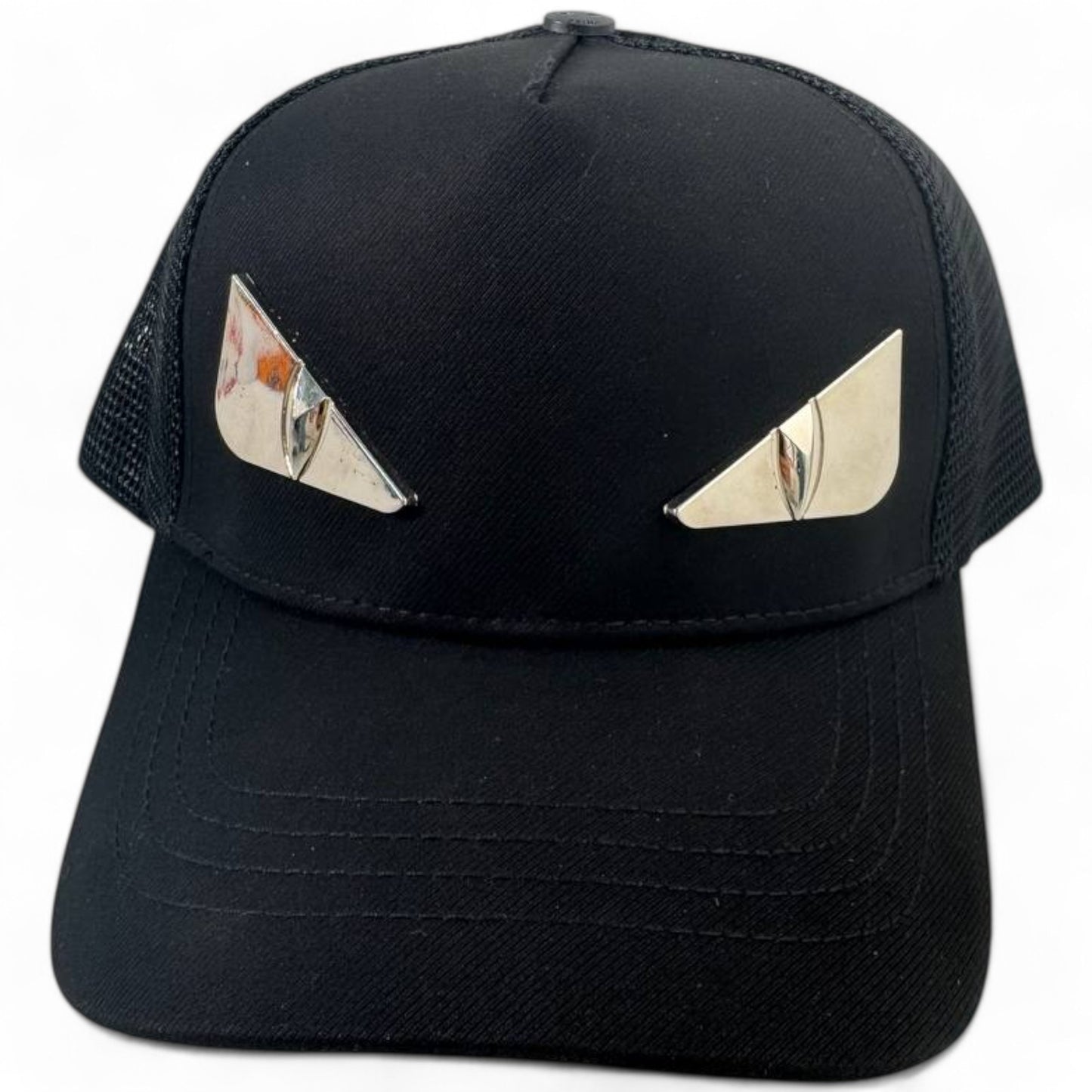 FENDI-Inspired Metallic Eyes Black Cap