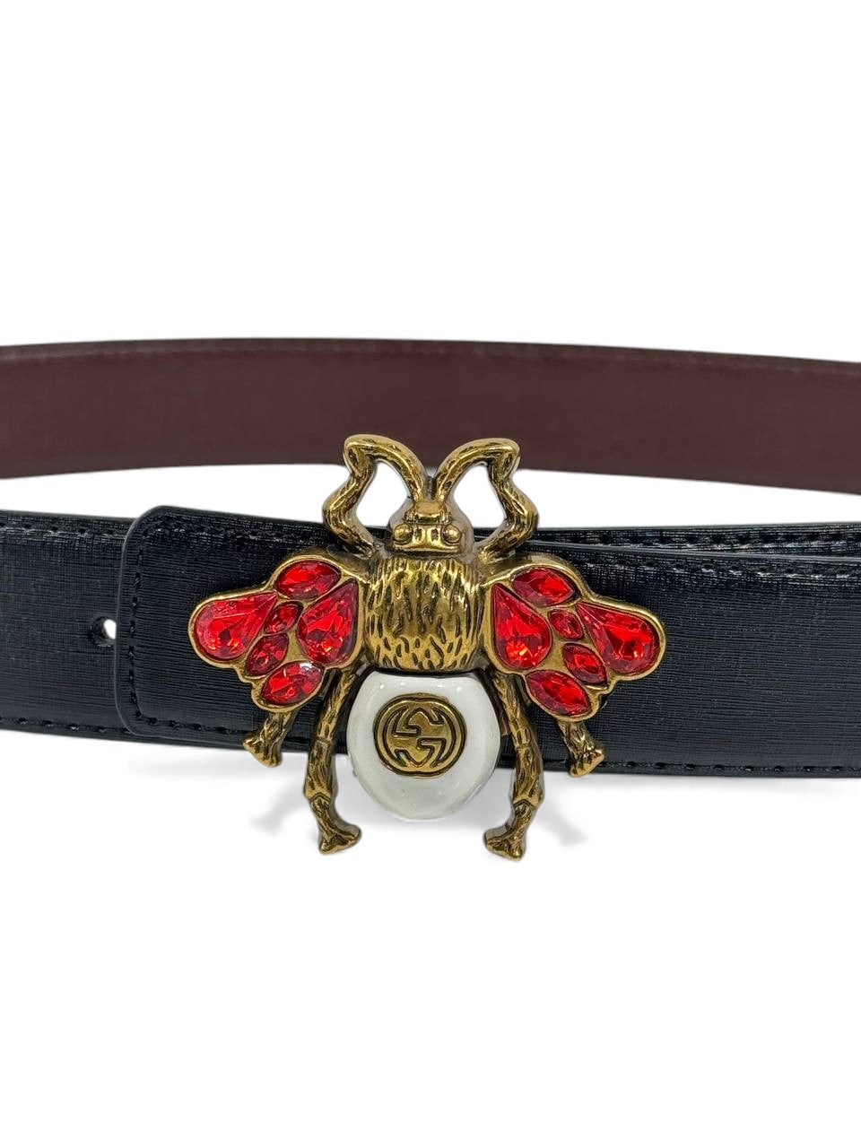 🐝 Gucci Bee Buckle Leather Belt – Black & Brown (110 cm) 🐝