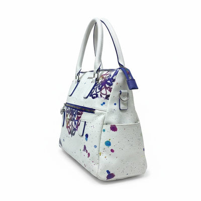 Desigual Artistic White Handbag – Splash Heart Design Tote 🎨👜 | Statement Collection