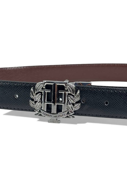 ⚫ Tommy Hilfiger Crest Leather Belt – Black & Brown (110 cm) ⚫