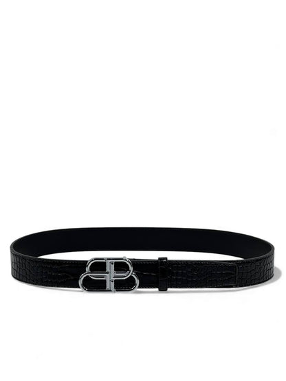 🖤 Balenciaga Croco-Embossed Leather Belt – Silver BB Logo (110 cm) 🖤