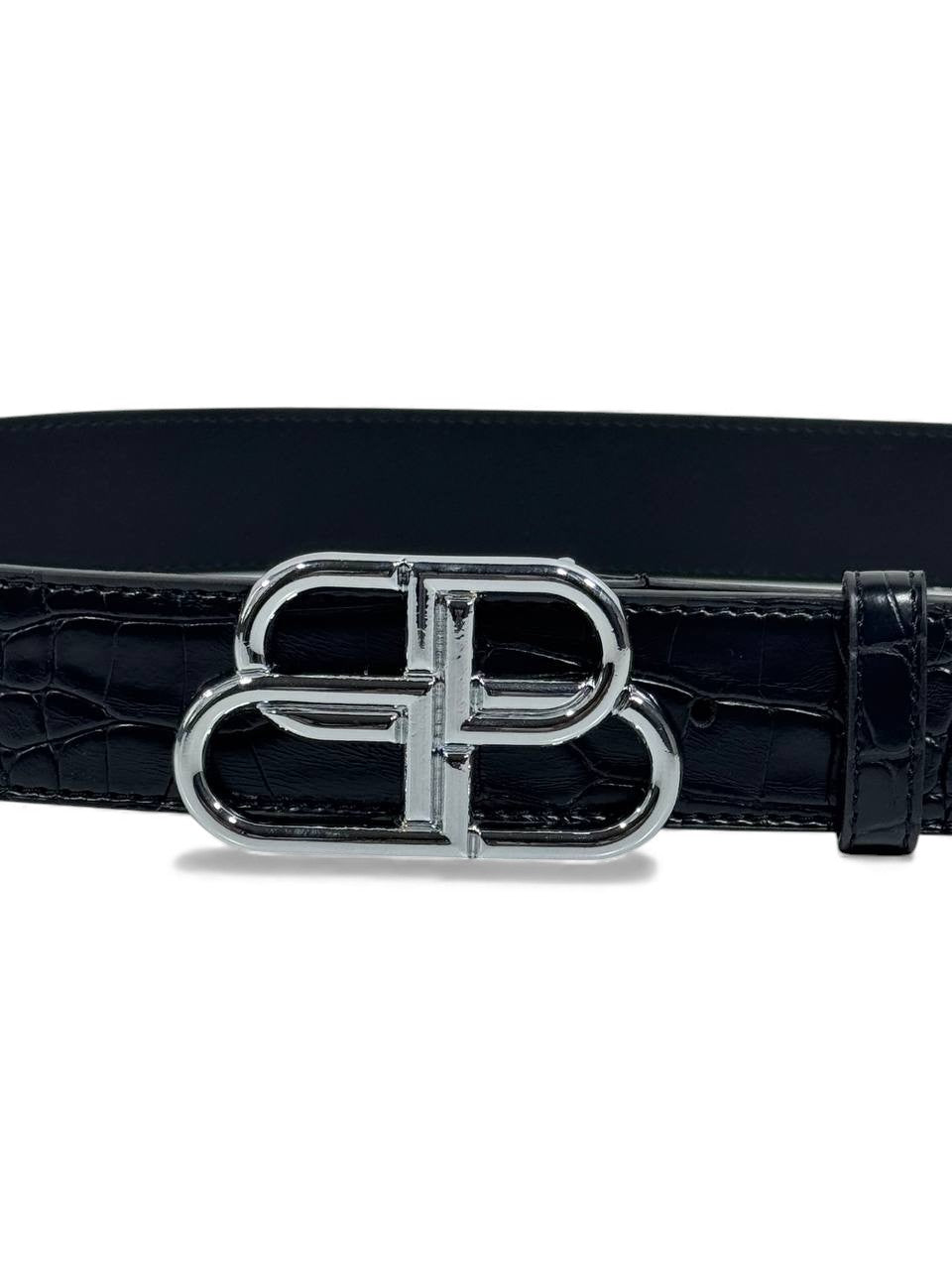 🖤 Balenciaga Croco-Embossed Leather Belt – Silver BB Logo (110 cm) 🖤