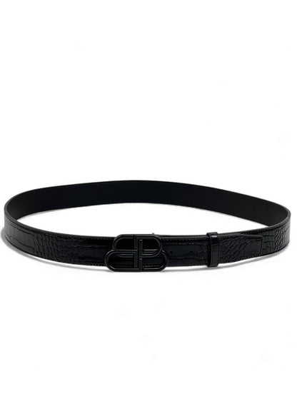 🖤 Balenciaga Croco-Embossed Leather Belt – Black-on-Black BB Logo (130 cm) 🖤