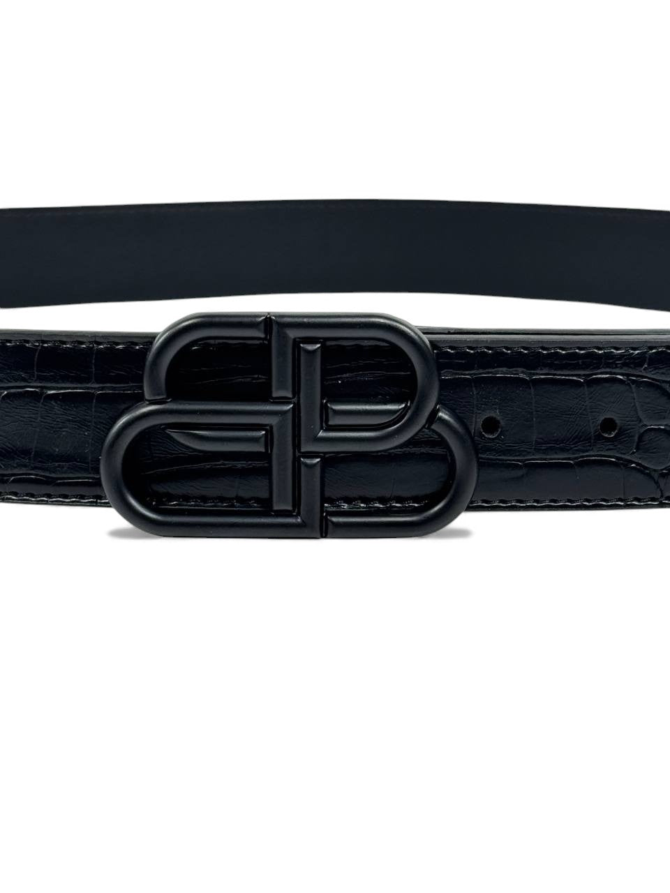 🖤 Balenciaga Croco-Embossed Leather Belt – Black-on-Black BB Logo (130 cm) 🖤