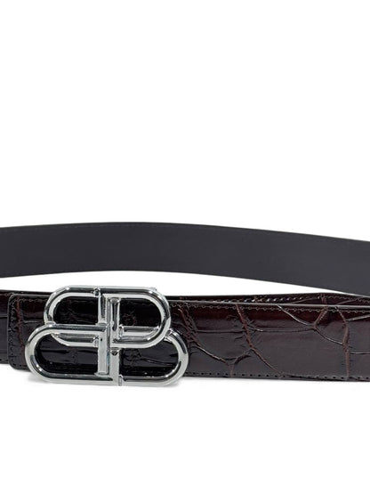 🤎 Balenciaga Crocodile-Embossed Leather Belt – Dark Brown & Silver (125 cm) 🤎