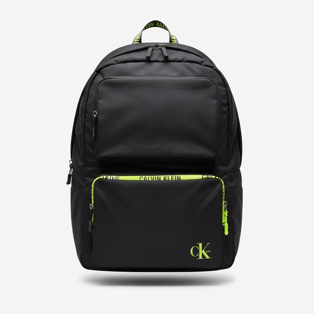 Calvin Klein Neon Accent Backpack – Black Sporty Laptop Bag 🎒⚡ | CK Street Edition