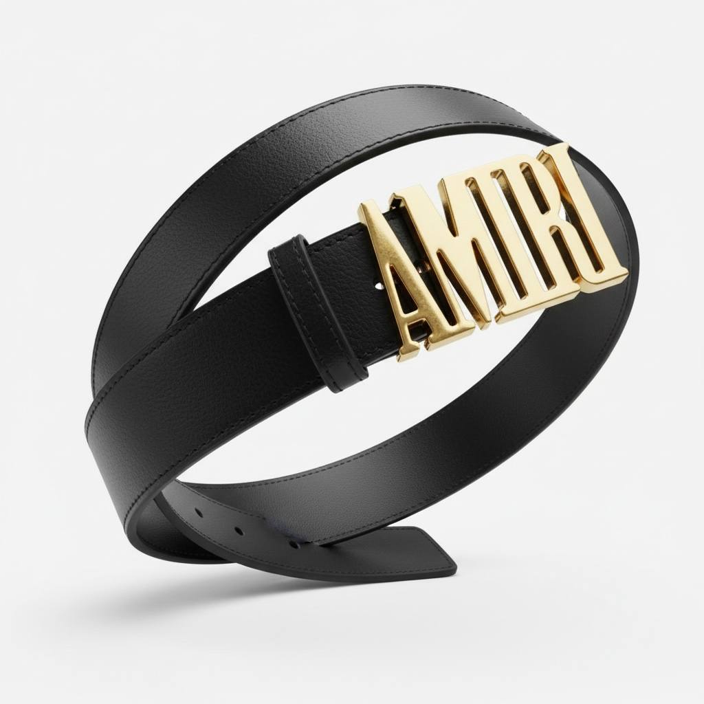 Amiri Gold Logo Leather Belt – Black Designer Statement Belt 125cm 🖤✨