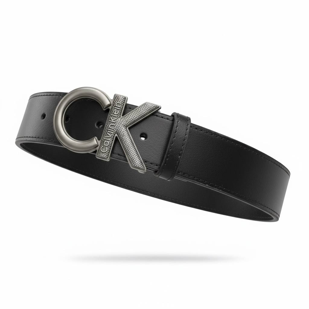Calvin Klein CK Monogram Leather Belt – Black Designer Buckle 125cm 🖤