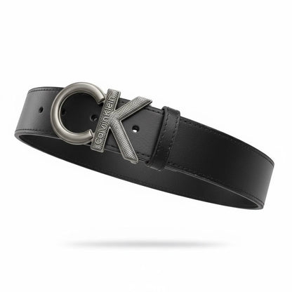 Calvin Klein CK Monogram Leather Belt – Black Designer Buckle 125cm 🖤