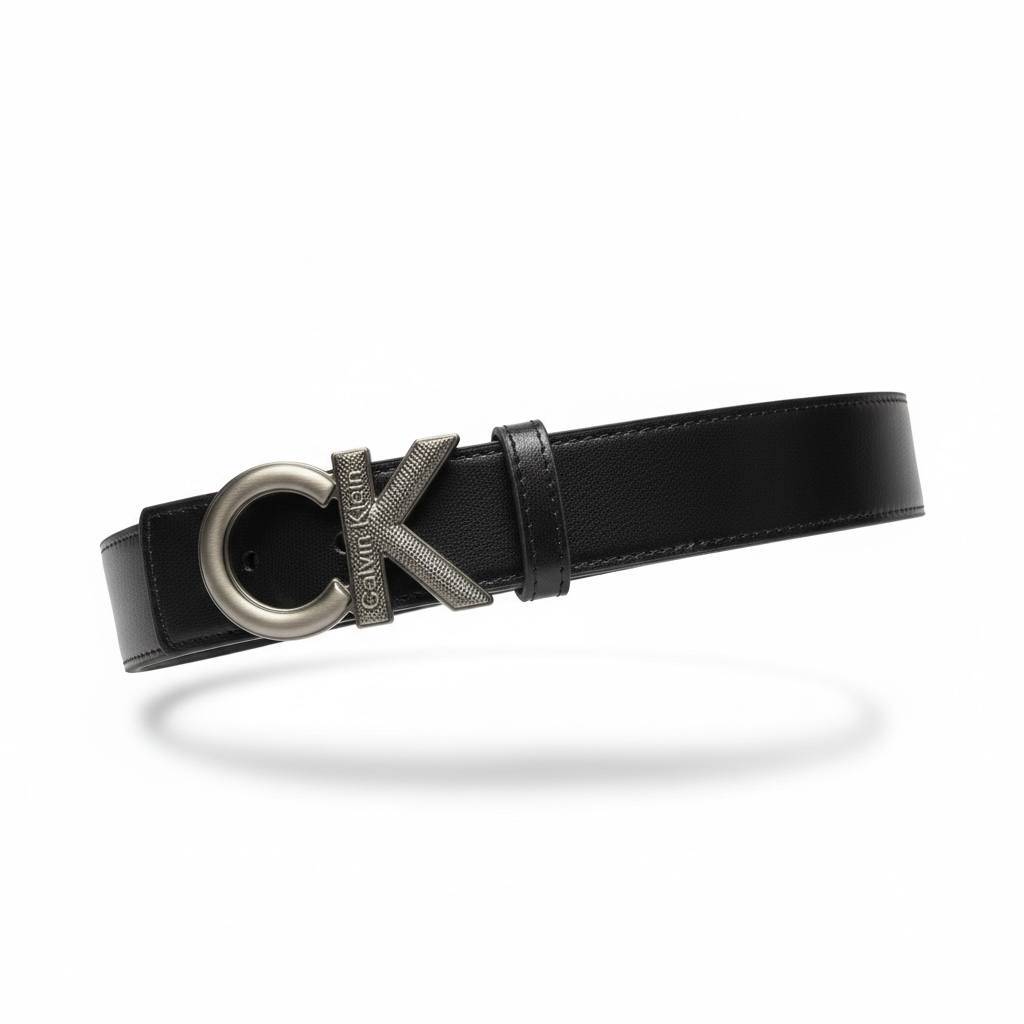 Calvin Klein CK Monogram Leather Belt – Black Designer Buckle 125cm 🖤