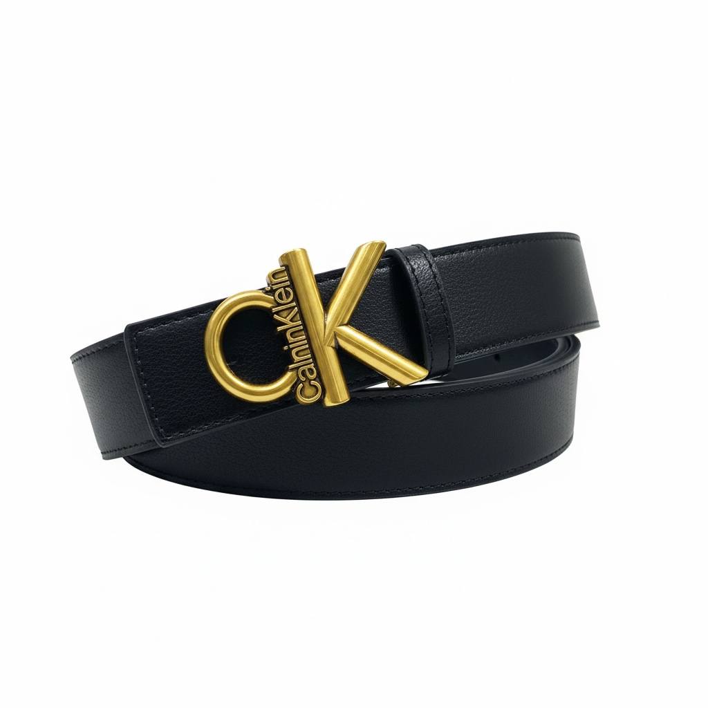 Calvin Klein CK Gold Logo Leather Belt – Black Statement Buckle 120cm 🖤✨