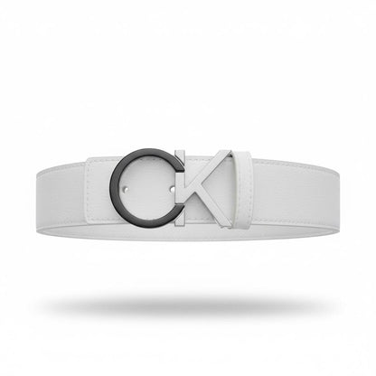 Calvin Klein CK White Leather Belt – Silver Logo Buckle 115cm 🤍✨