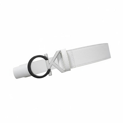 Calvin Klein CK White Leather Belt – Silver Logo Buckle 115cm 🤍✨
