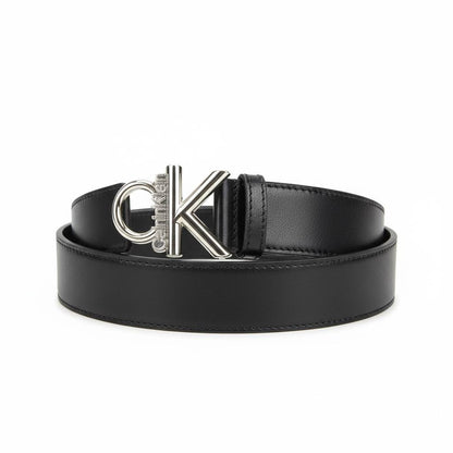 Calvin Klein CK Black Leather Belt – Silver Monogram Buckle 115cm 🖤✨