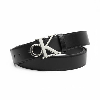 Calvin Klein CK Black Leather Belt – Polished Silver Logo Buckle 115cm 🖤✨