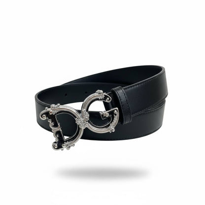 Dolce & Gabbana DG Baroque Leather Belt – Black 110cm ✨🖤