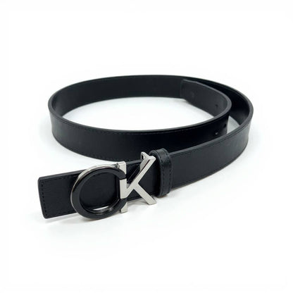 Calvin Klein CK Black Leather Belt – Dual-Tone Logo Buckle 120cm 🖤✨