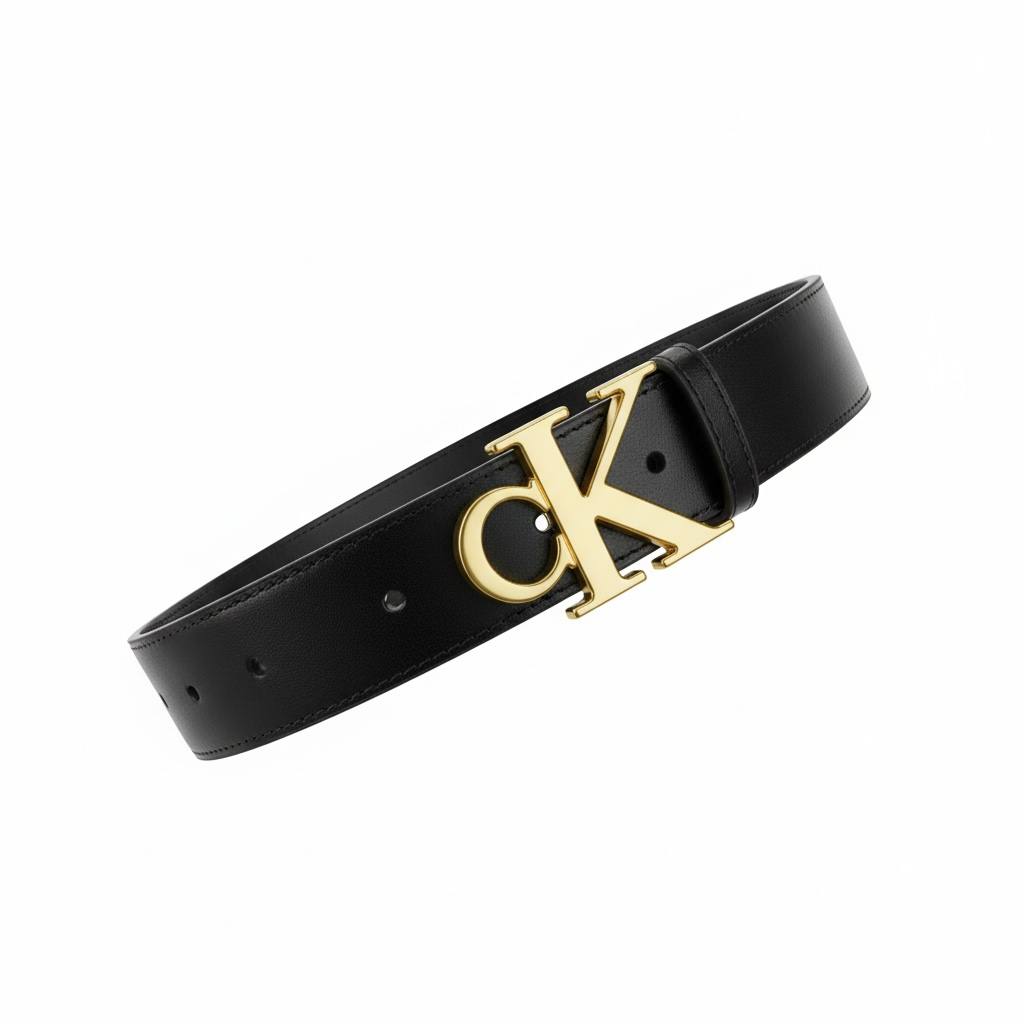 Calvin Klein CK Black Leather Belt – Gold Logo Buckle 120cm 🖤✨