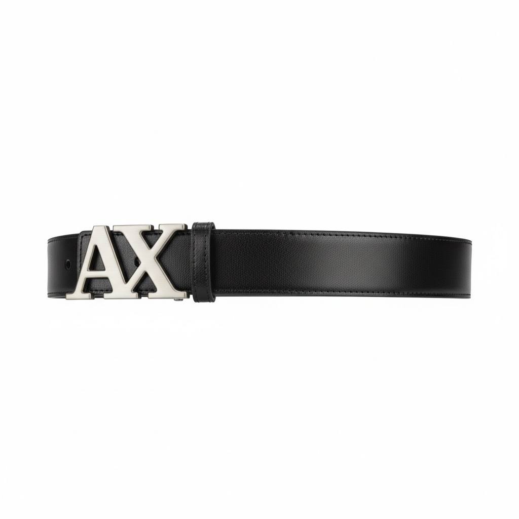 Armani Exchange AX Black Leather Belt – Silver Logo Buckle 110cm 🖤✨
