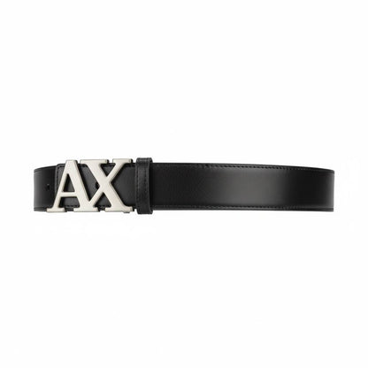 Armani Exchange AX Black Leather Belt – Silver Logo Buckle 110cm 🖤✨