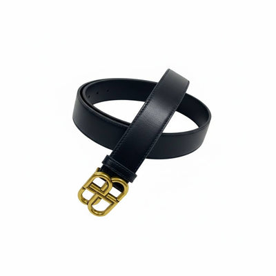 Balenciaga BB Gold Buckle Leather Belt – Black 115cm ✨🖤