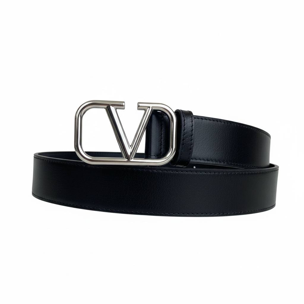 Valentino VLogo Silver Buckle Leather Belt – Black 120cm ✨🖤
