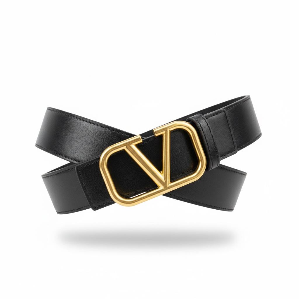 Valentino VLogo Gold Buckle Leather Belt – Black 115cm & 120cm ✨🖤