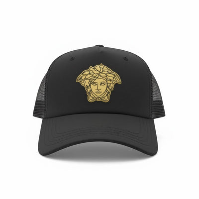 Versace Medusa Black Trucker Cap – Gold Icon Edition 👑🖤✨